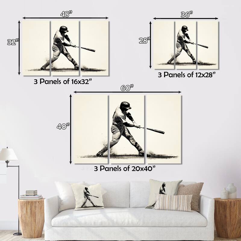 Designart "Baseball Focused Batter" Sports Canvas Art Print Set Bed